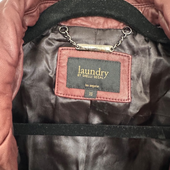 Laundry By Shelli Segal Burgundy & Black Genuine Leather Jacket - XS - Picture 4 of 8